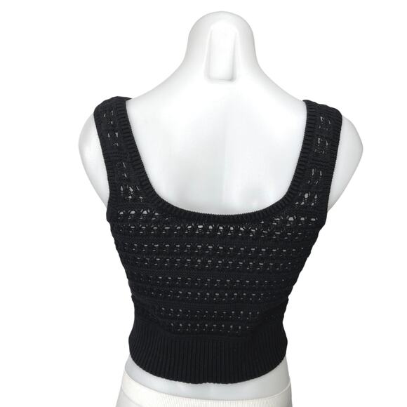 Old Navy Women's Black Crochet Knit Sleeveless Tank Crop Sweater Vest Top Sz XS - Picture 2 of 5